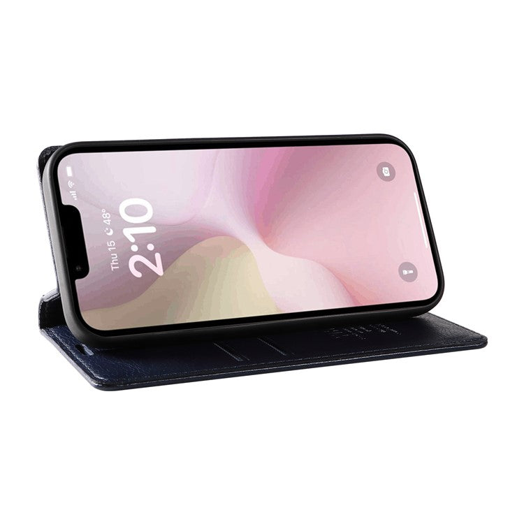 YIKATU YK-006 For iPhone 16e Case Wallet Leather Litchi Texture Magnetic Absorption Phone Cover - Navy Blue