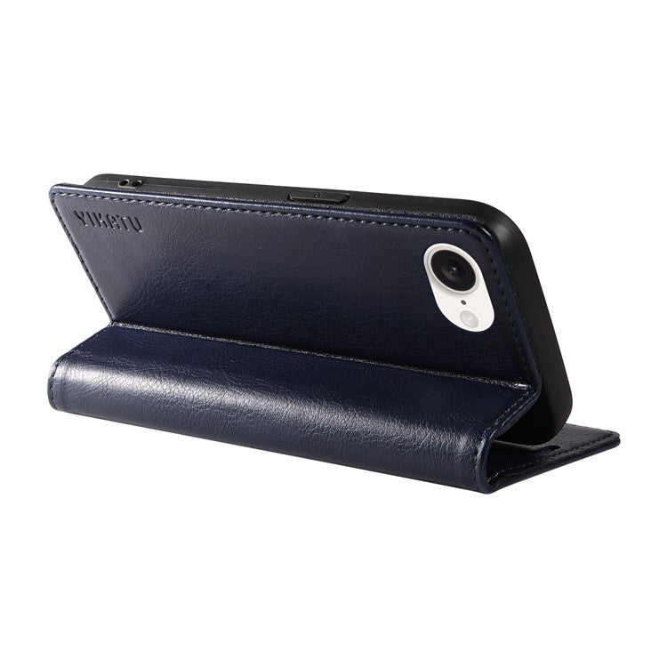 YIKATU YK-006 For iPhone 16e Case Wallet Leather Litchi Texture Magnetic Absorption Phone Cover - Navy Blue