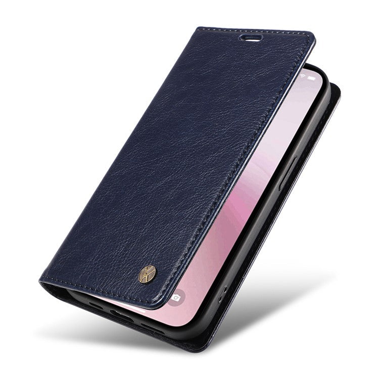 YIKATU YK-006 For iPhone 16e Case Wallet Leather Litchi Texture Magnetic Absorption Phone Cover - Navy Blue