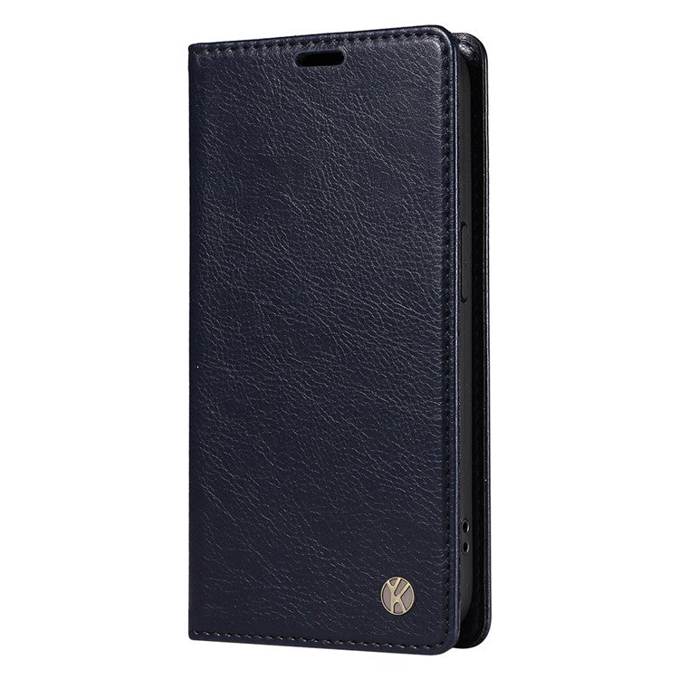 YIKATU YK-006 For iPhone 16e Case Wallet Leather Litchi Texture Magnetic Absorption Phone Cover - Navy Blue