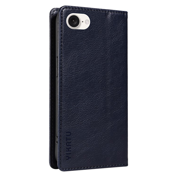 YIKATU YK-006 For iPhone 16e Case Wallet Leather Litchi Texture Magnetic Absorption Phone Cover - Navy Blue