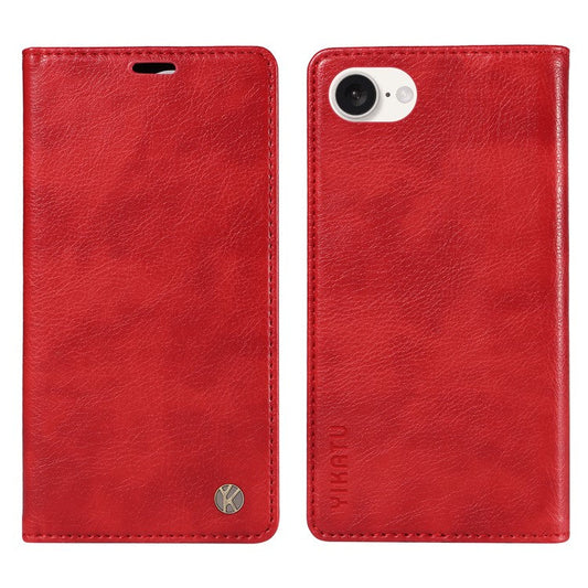 YIKATU YK-006 For iPhone 16e Case Wallet Leather Litchi Texture Magnetic Absorption Phone Cover - Red