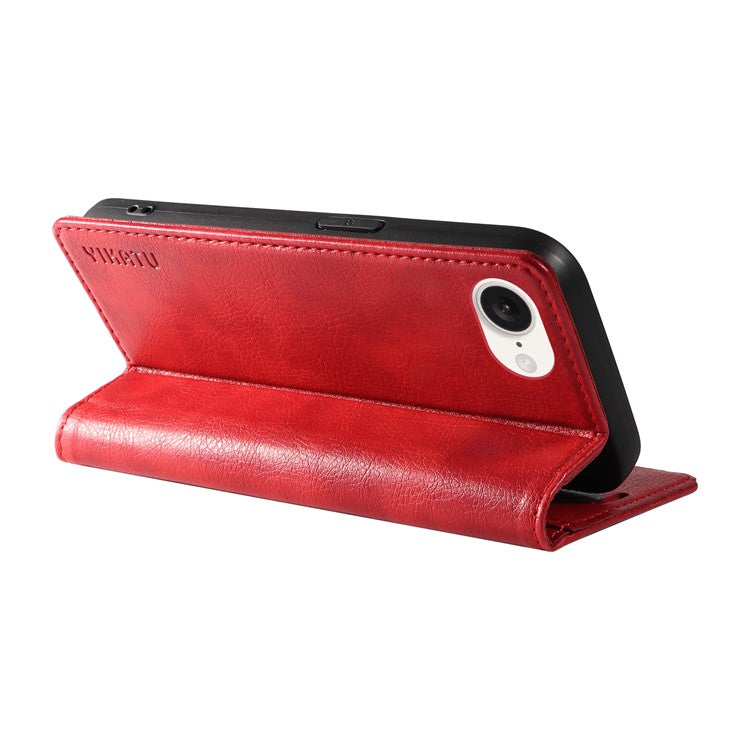 YIKATU YK-006 For iPhone 16e Case Wallet Leather Litchi Texture Magnetic Absorption Phone Cover - Red