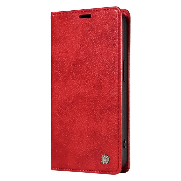 YIKATU YK-006 For iPhone 16e Case Wallet Leather Litchi Texture Magnetic Absorption Phone Cover - Red