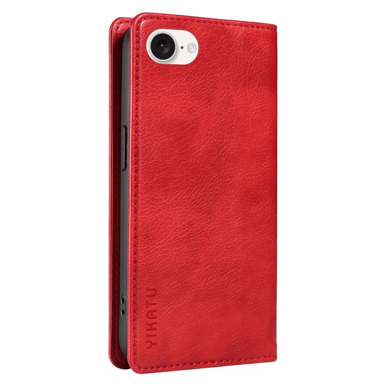 YIKATU YK-006 For iPhone 16e Case Wallet Leather Litchi Texture Magnetic Absorption Phone Cover - Red