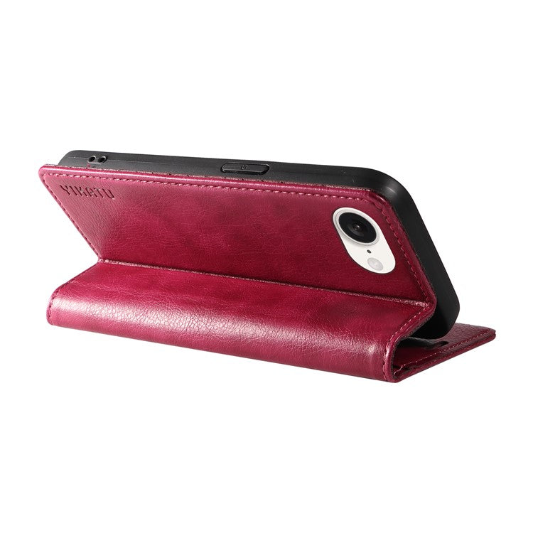 YIKATU YK-006 For iPhone 16e Case Wallet Leather Litchi Texture Magnetic Absorption Phone Cover - Wine Red