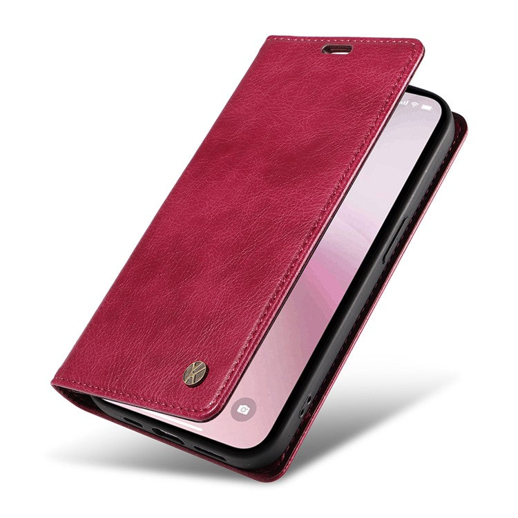 YIKATU YK-006 For iPhone 16e Case Wallet Leather Litchi Texture Magnetic Absorption Phone Cover - Wine Red