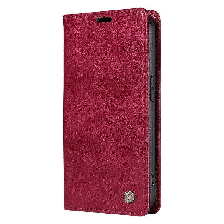 YIKATU YK-006 For iPhone 16e Case Wallet Leather Litchi Texture Magnetic Absorption Phone Cover - Wine Red