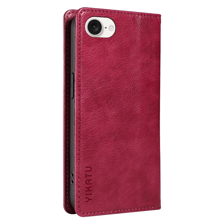 YIKATU YK-006 For iPhone 16e Case Wallet Leather Litchi Texture Magnetic Absorption Phone Cover - Wine Red