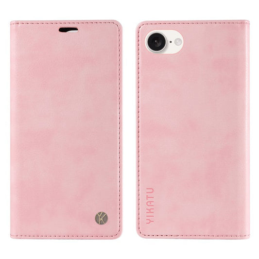 YIKATU YK-006 For iPhone 16e Case Wallet Leather Litchi Texture Magnetic Absorption Phone Cover - Pink