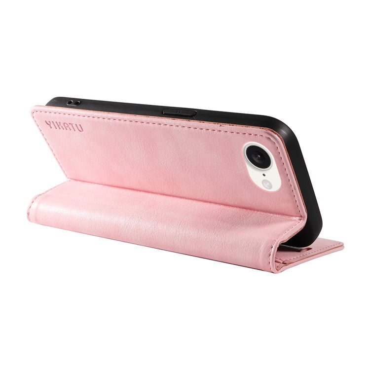 YIKATU YK-006 For iPhone 16e Case Wallet Leather Litchi Texture Magnetic Absorption Phone Cover - Pink