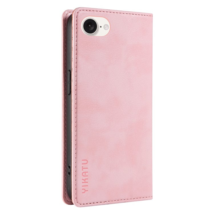 YIKATU YK-006 For iPhone 16e Case Wallet Leather Litchi Texture Magnetic Absorption Phone Cover - Pink