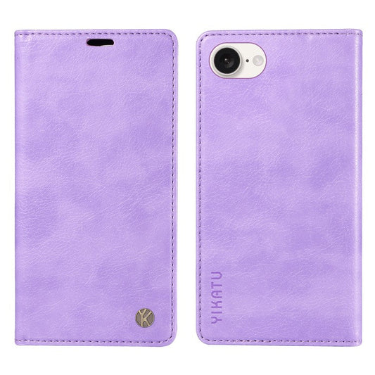 YIKATU YK-006 For iPhone 16e Case Wallet Leather Litchi Texture Magnetic Absorption Phone Cover - Purple