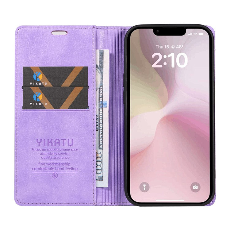 YIKATU YK-006 For iPhone 16e Case Wallet Leather Litchi Texture Magnetic Absorption Phone Cover - Purple