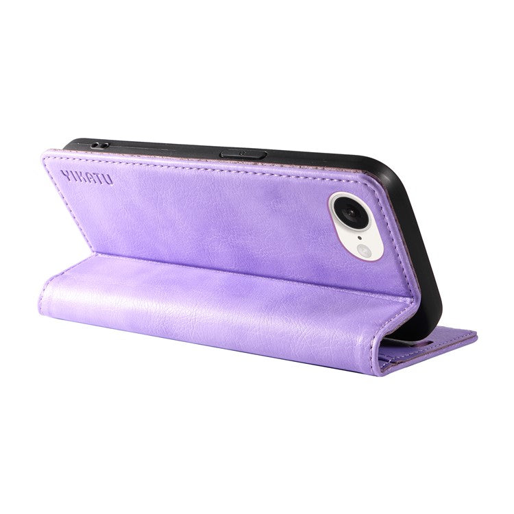 YIKATU YK-006 For iPhone 16e Case Wallet Leather Litchi Texture Magnetic Absorption Phone Cover - Purple