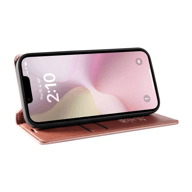 YIKATU YK-006 For iPhone 16e Case Wallet Leather Litchi Texture Magnetic Absorption Phone Cover - Rose Gold