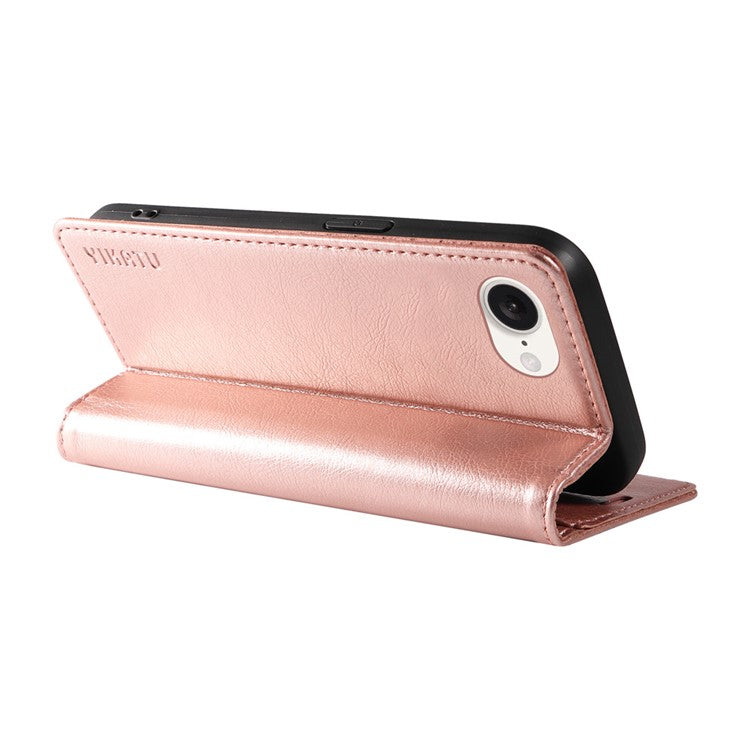 YIKATU YK-006 For iPhone 16e Case Wallet Leather Litchi Texture Magnetic Absorption Phone Cover - Rose Gold