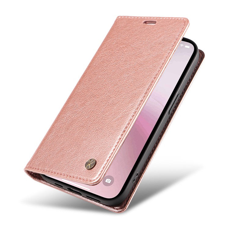 YIKATU YK-006 For iPhone 16e Case Wallet Leather Litchi Texture Magnetic Absorption Phone Cover - Rose Gold