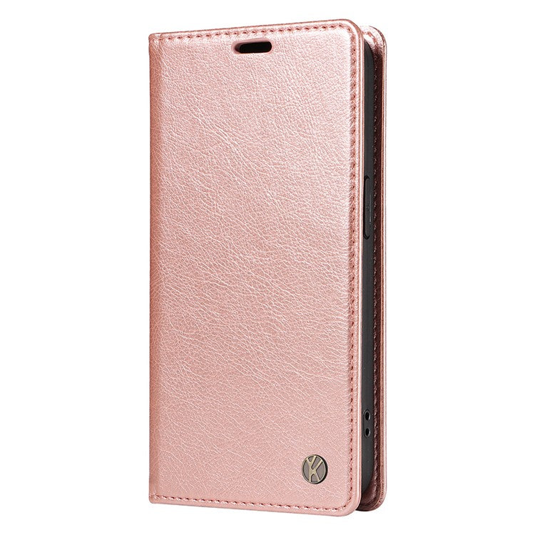 YIKATU YK-006 For iPhone 16e Case Wallet Leather Litchi Texture Magnetic Absorption Phone Cover - Rose Gold
