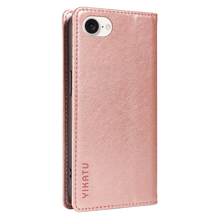 YIKATU YK-006 For iPhone 16e Case Wallet Leather Litchi Texture Magnetic Absorption Phone Cover - Rose Gold