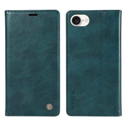 YIKATU YK-006 For iPhone 16e Case Wallet Leather Litchi Texture Magnetic Absorption Phone Cover - Blue