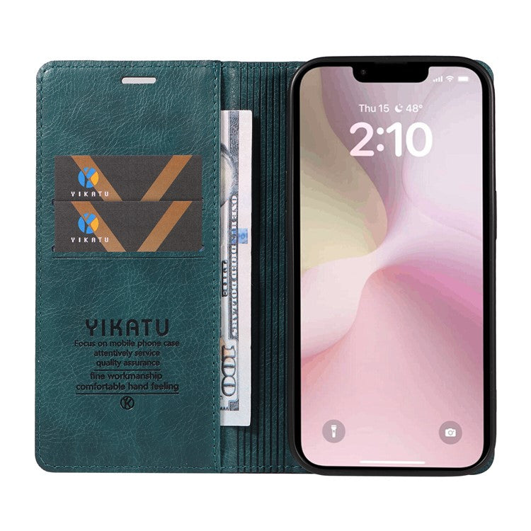 YIKATU YK-006 For iPhone 16e Case Wallet Leather Litchi Texture Magnetic Absorption Phone Cover - Blue