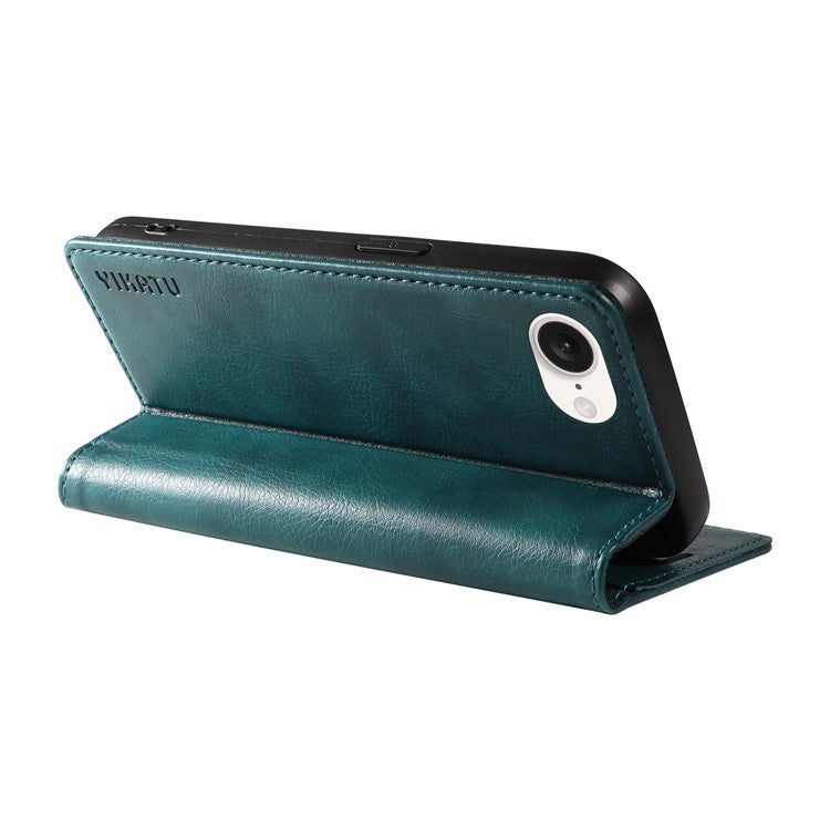 YIKATU YK-006 For iPhone 16e Case Wallet Leather Litchi Texture Magnetic Absorption Phone Cover - Blue