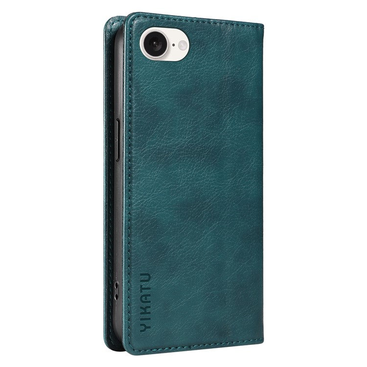 YIKATU YK-006 For iPhone 16e Case Wallet Leather Litchi Texture Magnetic Absorption Phone Cover - Blue