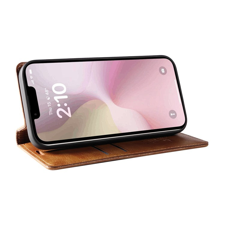 YIKATU YK-006 For iPhone 16e Case Wallet Leather Litchi Texture Magnetic Absorption Phone Cover - Brown