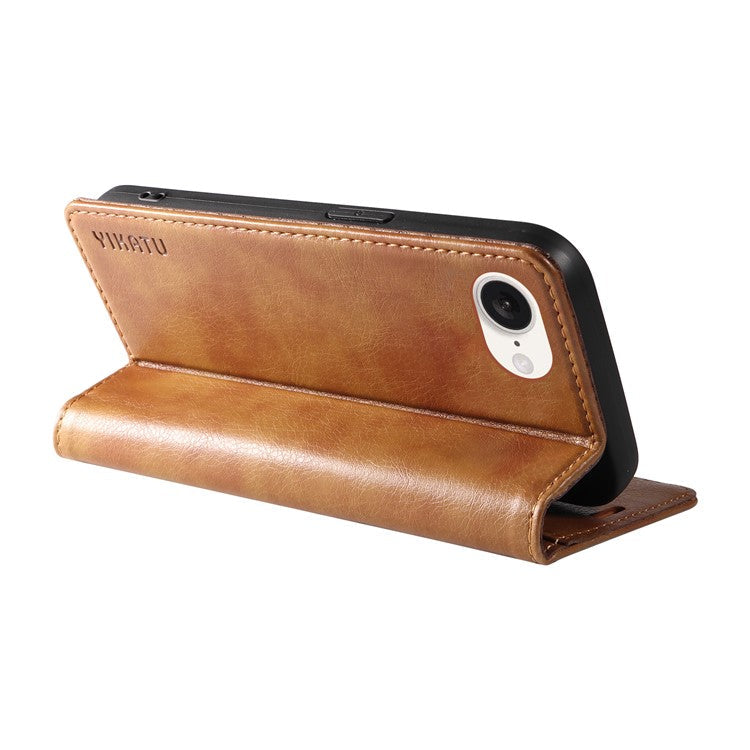 YIKATU YK-006 For iPhone 16e Case Wallet Leather Litchi Texture Magnetic Absorption Phone Cover - Brown