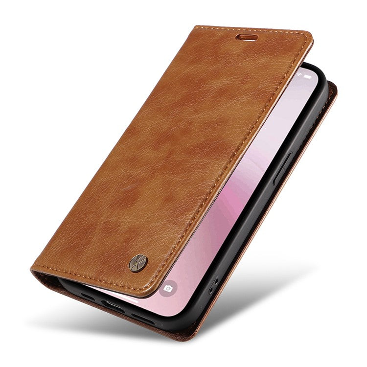 YIKATU YK-006 For iPhone 16e Case Wallet Leather Litchi Texture Magnetic Absorption Phone Cover - Brown