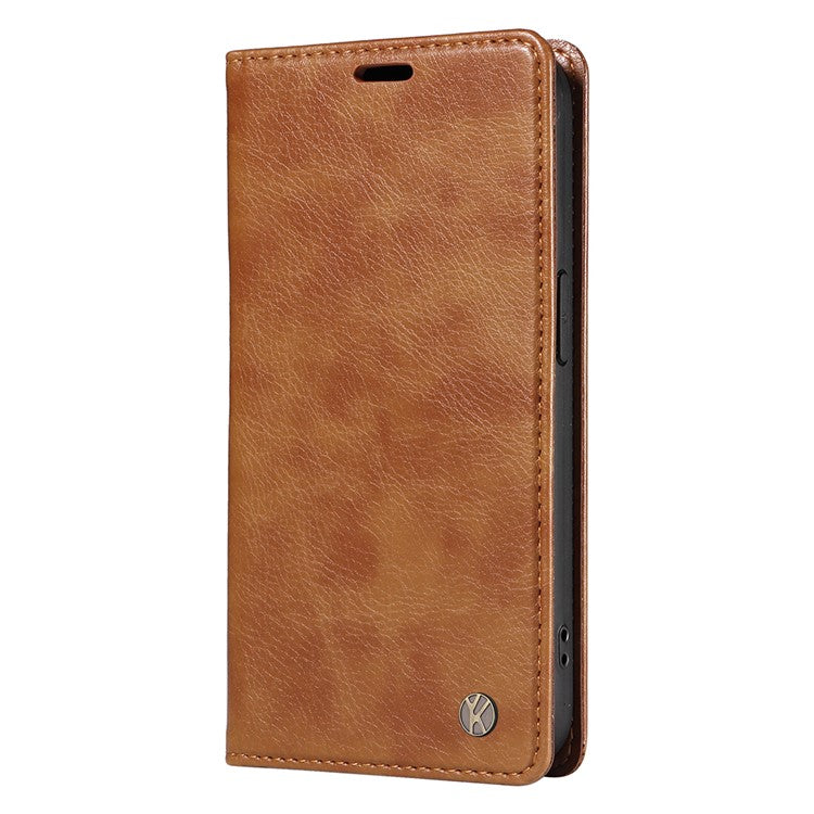 YIKATU YK-006 For iPhone 16e Case Wallet Leather Litchi Texture Magnetic Absorption Phone Cover - Brown