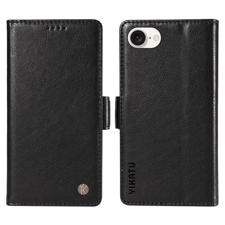 YIKATU YK-007 For iPhone 16e Case PU Leather Litchi Texture Card Holder Folio Magnetic Phone Cover - Black