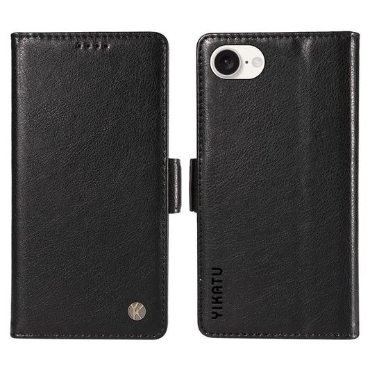YIKATU YK-007 For iPhone 16e Case PU Leather Litchi Texture Card Holder Folio Magnetic Phone Cover - Black