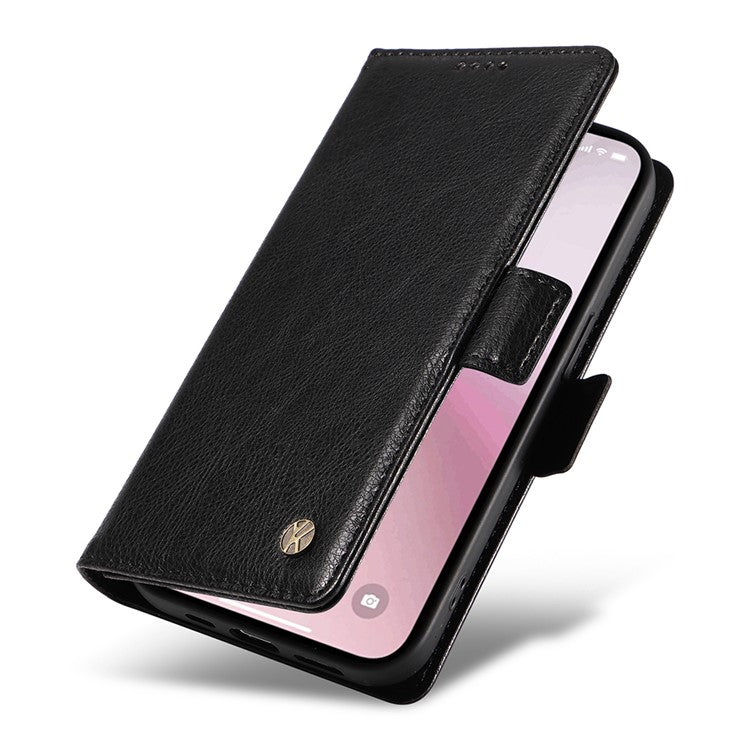 YIKATU YK-007 For iPhone 16e Case PU Leather Litchi Texture Card Holder Folio Magnetic Phone Cover - Black