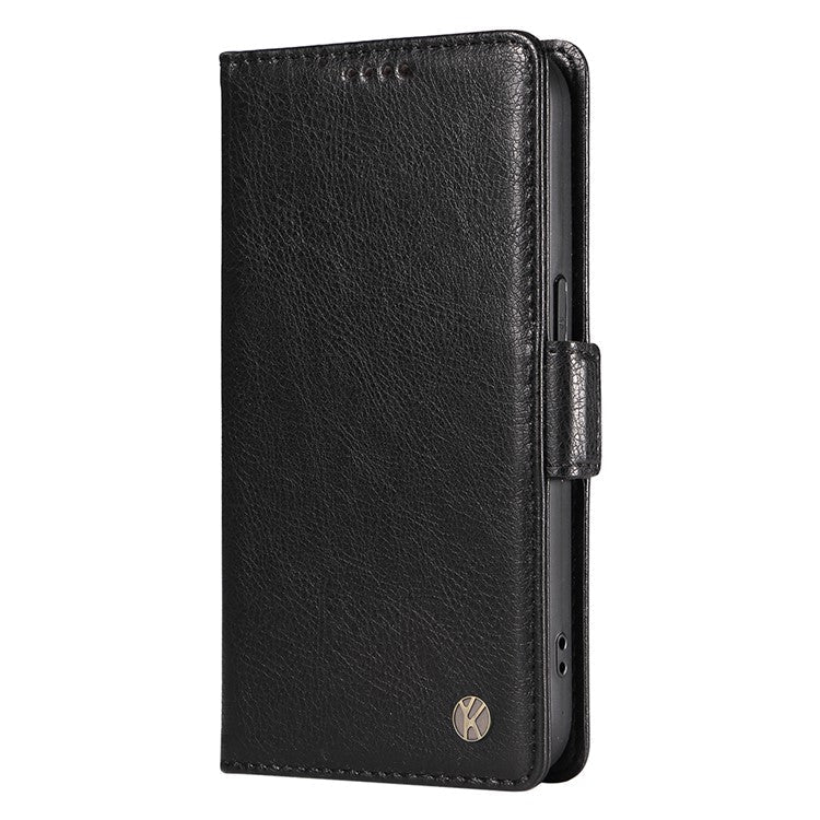 YIKATU YK-007 For iPhone 16e Case PU Leather Litchi Texture Card Holder Folio Magnetic Phone Cover - Black