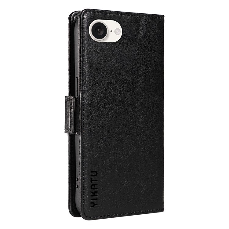 YIKATU YK-007 For iPhone 16e Case PU Leather Litchi Texture Card Holder Folio Magnetic Phone Cover - Black
