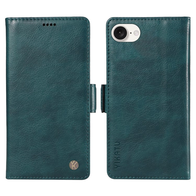 YIKATU YK-007 For iPhone 16e Case PU Leather Litchi Texture Card Holder Folio Magnetic Phone Cover - Blue