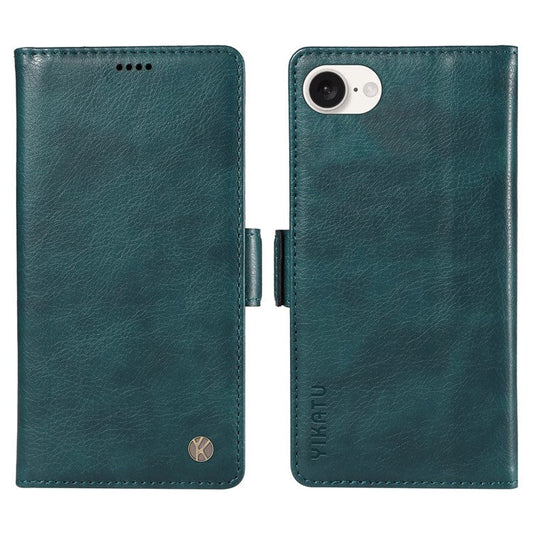 YIKATU YK-007 For iPhone 16e Case PU Leather Litchi Texture Card Holder Folio Magnetic Phone Cover - Blue