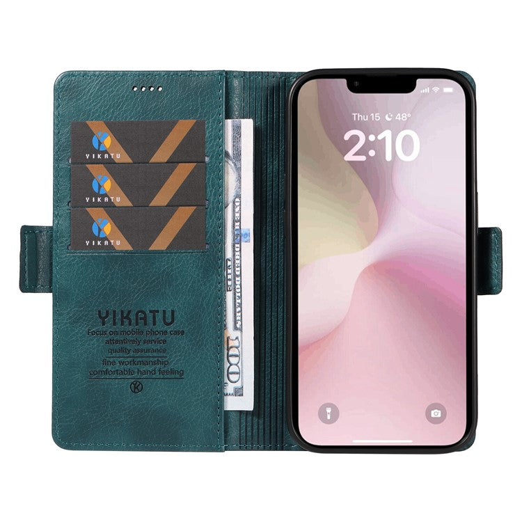 YIKATU YK-007 For iPhone 16e Case PU Leather Litchi Texture Card Holder Folio Magnetic Phone Cover - Blue