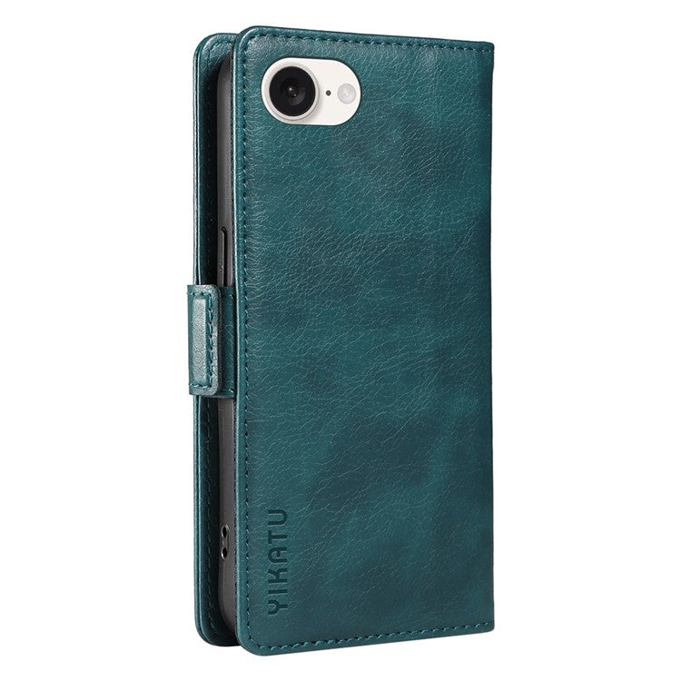 YIKATU YK-007 For iPhone 16e Case PU Leather Litchi Texture Card Holder Folio Magnetic Phone Cover - Blue