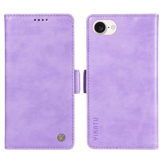 YIKATU YK-007 For iPhone 16e Case PU Leather Litchi Texture Card Holder Folio Magnetic Phone Cover - Purple
