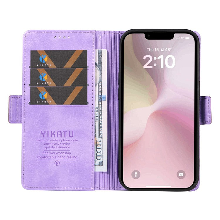 YIKATU YK-007 For iPhone 16e Case PU Leather Litchi Texture Card Holder Folio Magnetic Phone Cover - Purple