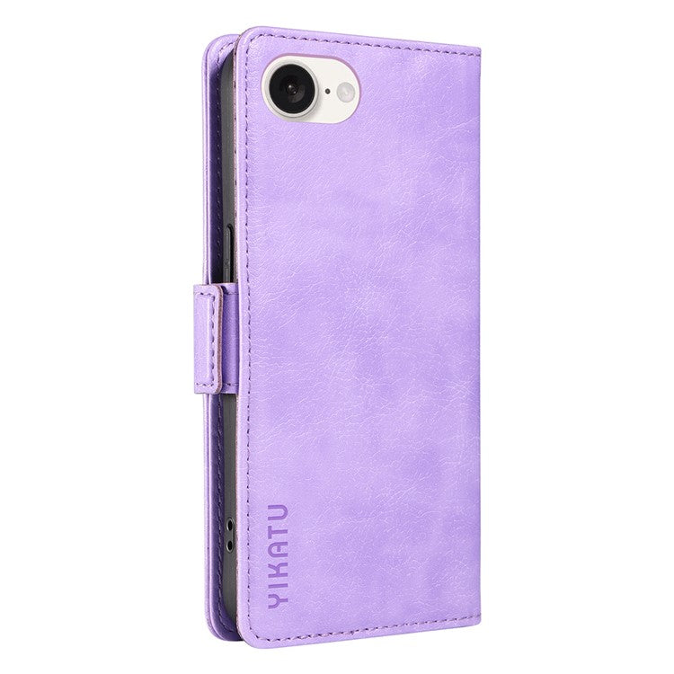 YIKATU YK-007 For iPhone 16e Case PU Leather Litchi Texture Card Holder Folio Magnetic Phone Cover - Purple