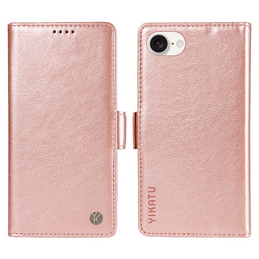 YIKATU YK-007 For iPhone 16e Case PU Leather Litchi Texture Card Holder Folio Magnetic Phone Cover - Rose Gold