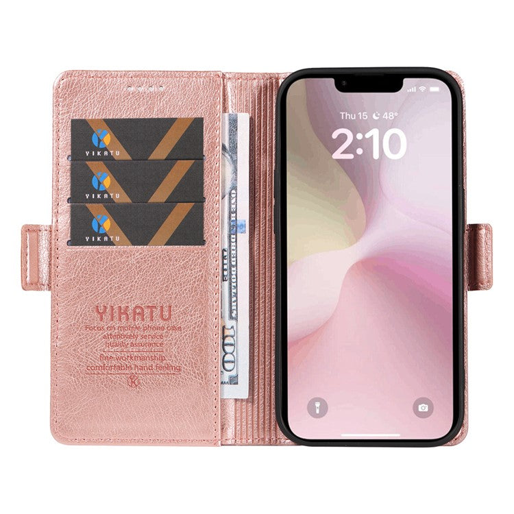 YIKATU YK-007 For iPhone 16e Case PU Leather Litchi Texture Card Holder Folio Magnetic Phone Cover - Rose Gold