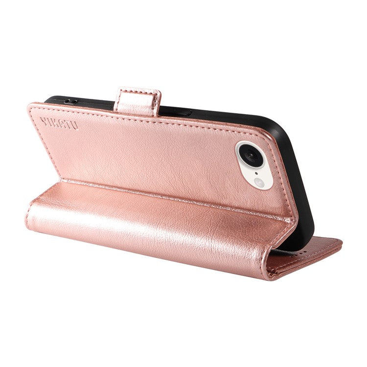 YIKATU YK-007 For iPhone 16e Case PU Leather Litchi Texture Card Holder Folio Magnetic Phone Cover - Rose Gold
