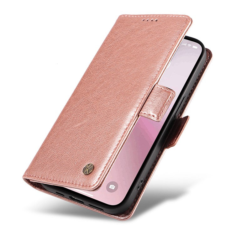 YIKATU YK-007 For iPhone 16e Case PU Leather Litchi Texture Card Holder Folio Magnetic Phone Cover - Rose Gold