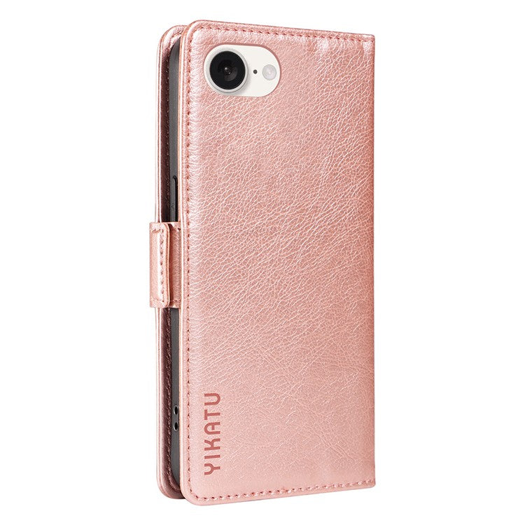 YIKATU YK-007 For iPhone 16e Case PU Leather Litchi Texture Card Holder Folio Magnetic Phone Cover - Rose Gold