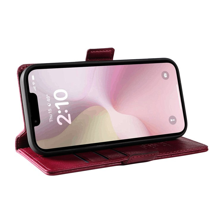 YIKATU YK-007 For iPhone 16e Case PU Leather Litchi Texture Card Holder Folio Magnetic Phone Cover - Wine Red